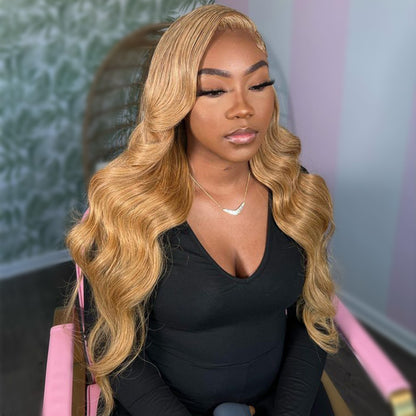 Honey Blonde Body Wave 13x6 Hd Lace Frontal Human Hair Wigs Highlight Colored Glueless Transparent Lace Front Wig Ready To Wear