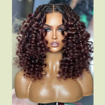 Pixie Short Afro Curly Bob Human Hair Wigs With Bangs For Women Brazilian Remy Hair Wear and Go Natural Brown Kinky Curly Wigs