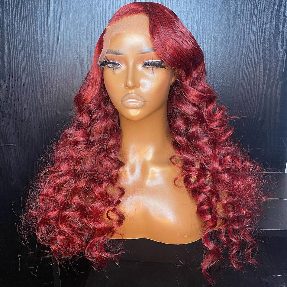 Ying Burgundy Red Loose Wave Human Hair Wigs 13x6 13X4 Lace Front Wigs HD Transparent 5X5 4X4 Lace Closure Wigs Brazilian Hair For Women