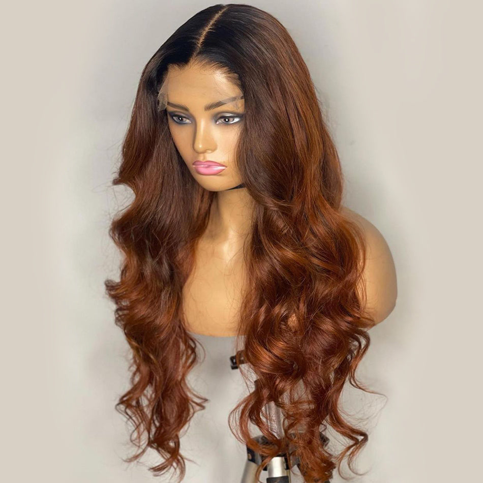 Ying Ombre Ginger Brown Body Wave Colored Human Hair Wigs 13x6 13X4 Lace Frontal Wigs HD Transparent 5X5 4X4 Lace Closure Wigs Brazilian Hair Wigs For Women