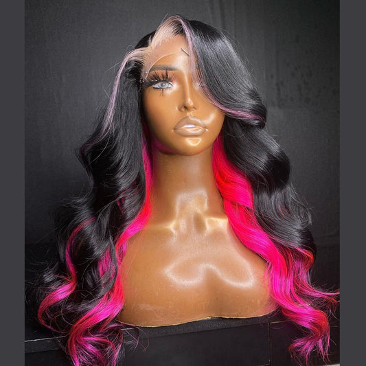 Ying 1B/Pink Highlights Body Wave Brazilian Human Hair Wigs 13X6 13X4 Transparent Lace Frontal Wigs Pre-Plucked For Black Women