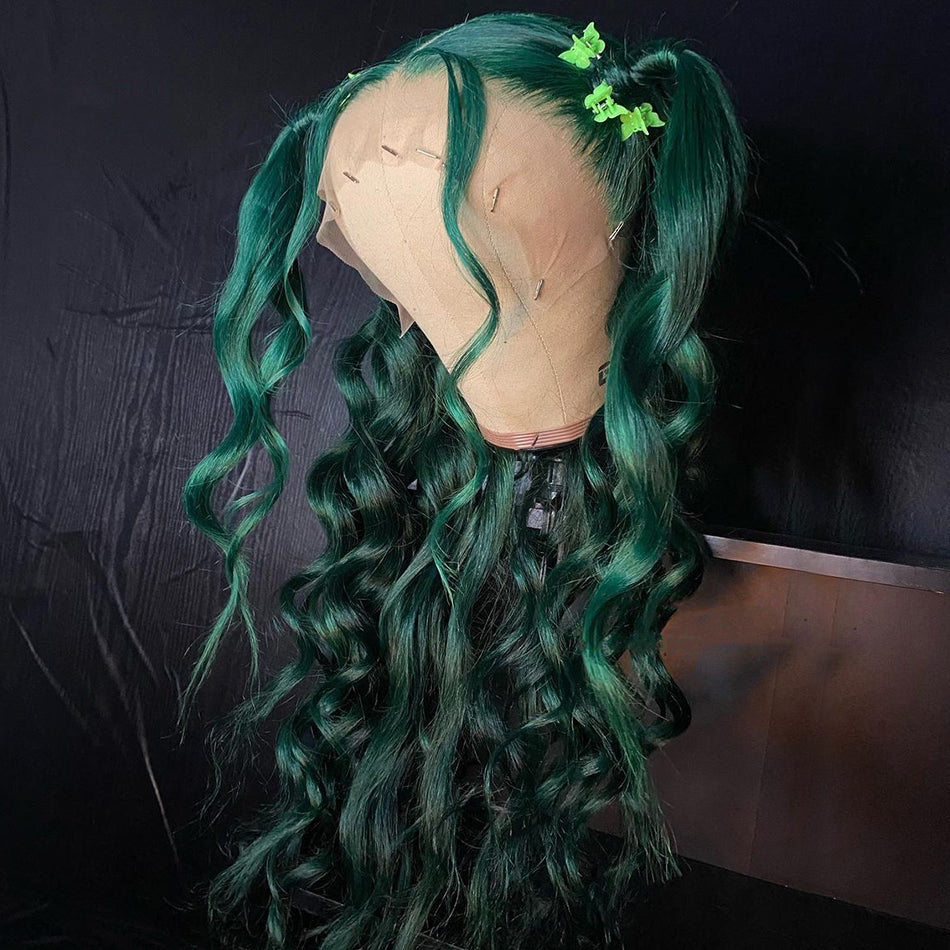 Ying Deep Green Lace Front Wigs Human Hair Loose Wave 13x6 13x4 HD Lace Frontal Wigs Pre Plucked with Baby Hair Dark Green Colored Lace Closure Wig