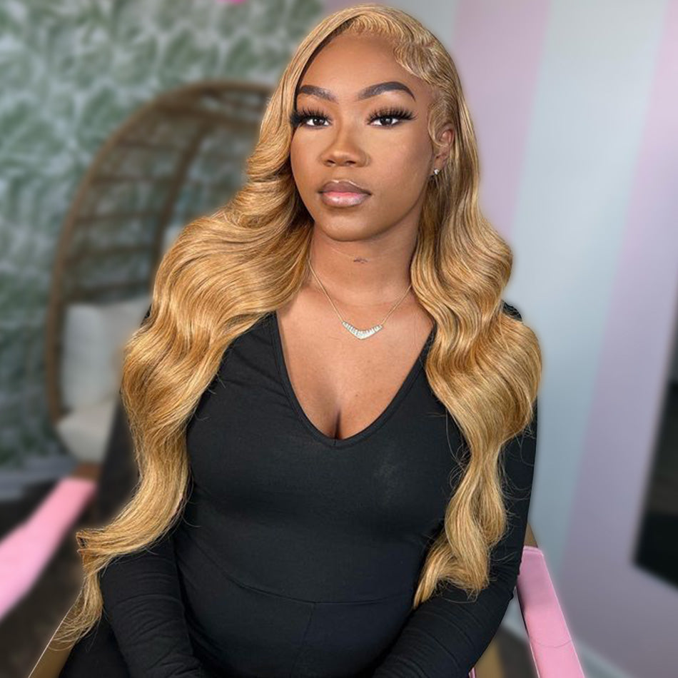 Honey Blonde Body Wave 13x6 Hd Lace Frontal Human Hair Wigs Highlight Colored Glueless Transparent Lace Front Wig Ready To Wear