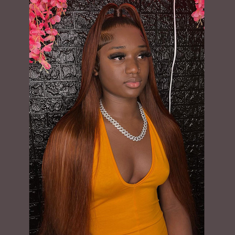 Ying Wear And Go Glueless Human Hair Brazilian Straight Ginger Brown Wig 13x4 13X6 HD Lace Glueless Preplucked Human Wigs Ready To Go