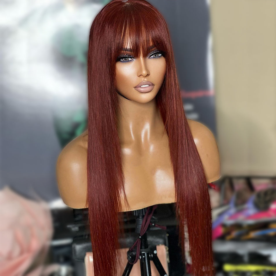 Ying 13x4 13x6 Lace Frontal Wigs Reddish Brown Color Straight Human Hair Wigs With Bangs Brazilian 5x5 4X4 Lace Closure Wigs For Women