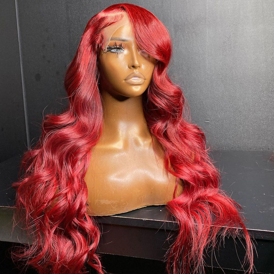 Ying HD Transparent 13x6 13X4 Cherry Red Body Wave Lace Front Wigs Pre-Plucked Peruvian Virgin Colored Human Hair Wigs For Black Women 5X5 4X4 Lace Clsoure Wigs With Baby Hair