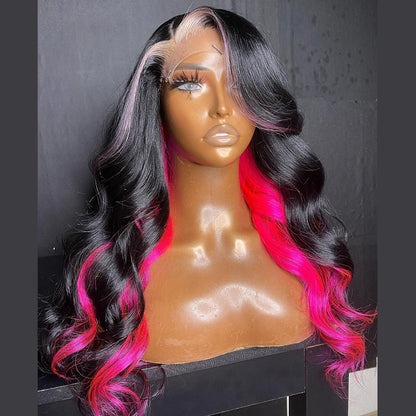 Ying 1B/Pink Highlights Body Wave Brazilian Human Hair Wigs 13X6 13X4 Transparent Lace Frontal Wigs Pre-Plucked For Black Women