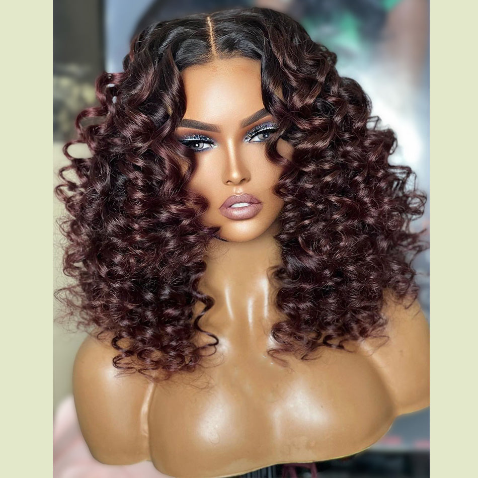 Pixie Short Afro Curly Bob Human Hair Wigs With Bangs For Women Brazilian Remy Hair Wear and Go Natural Brown Kinky Curly Wigs