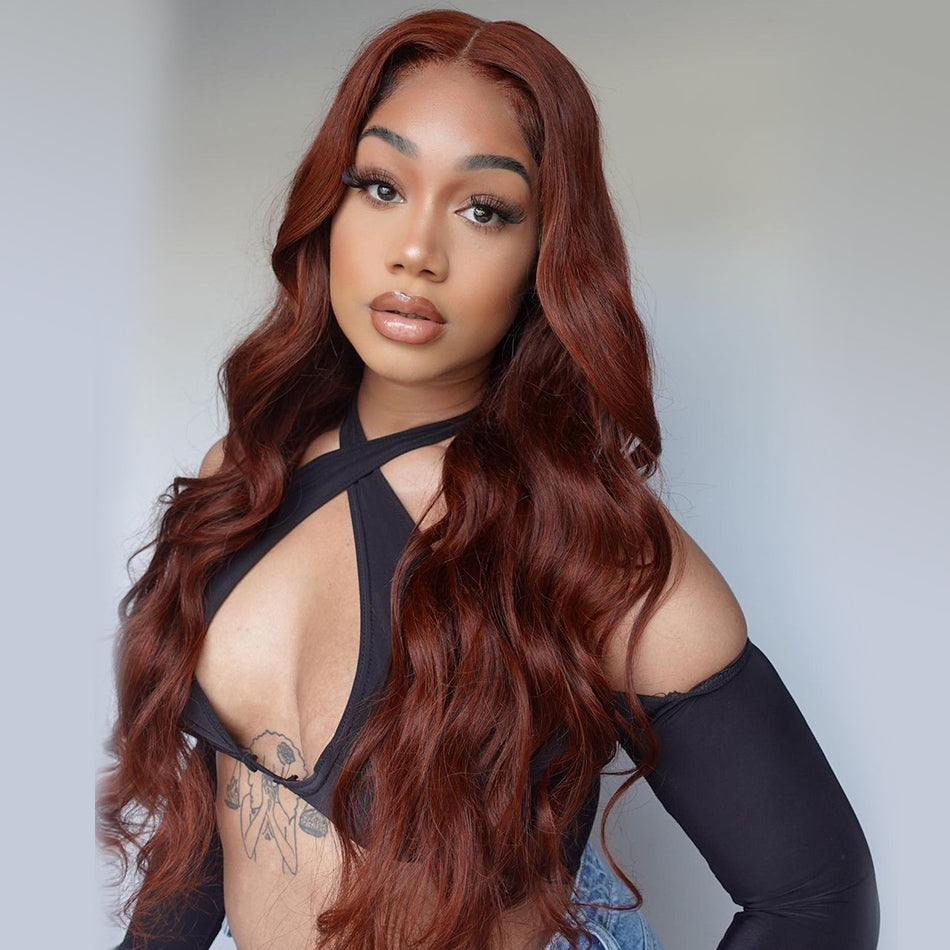 Ying Dark Reddish Brown HD 13X4 13x6 Body Wave Lace Frontal Human Hair Wigs Glueless PrePlucked Cooper Brown 5x5 4x4 Lace Closure Wig Ready to Go