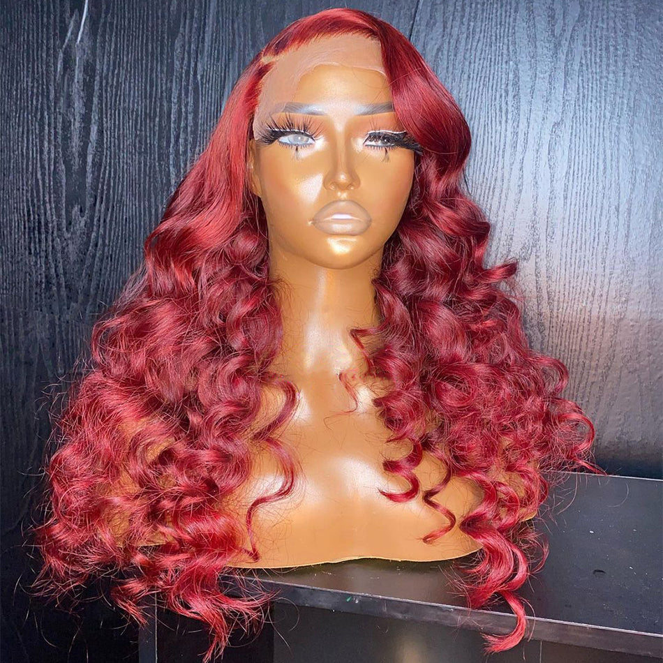 Ying Burgundy Red Loose Wave Human Hair Wigs 13x6 13X4 Lace Front Wigs HD Transparent 5X5 4X4 Lace Closure Wigs Brazilian Hair For Women