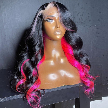 Ying 1B/Pink Highlights Body Wave Brazilian Human Hair Wigs 13X6 13X4 Transparent Lace Frontal Wigs Pre-Plucked For Black Women