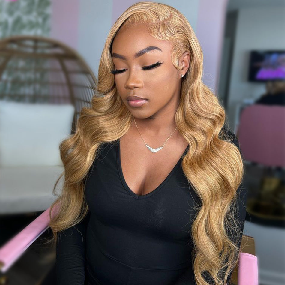 Honey Blonde Body Wave 13x6 Hd Lace Frontal Human Hair Wigs Highlight Colored Glueless Transparent Lace Front Wig Ready To Wear