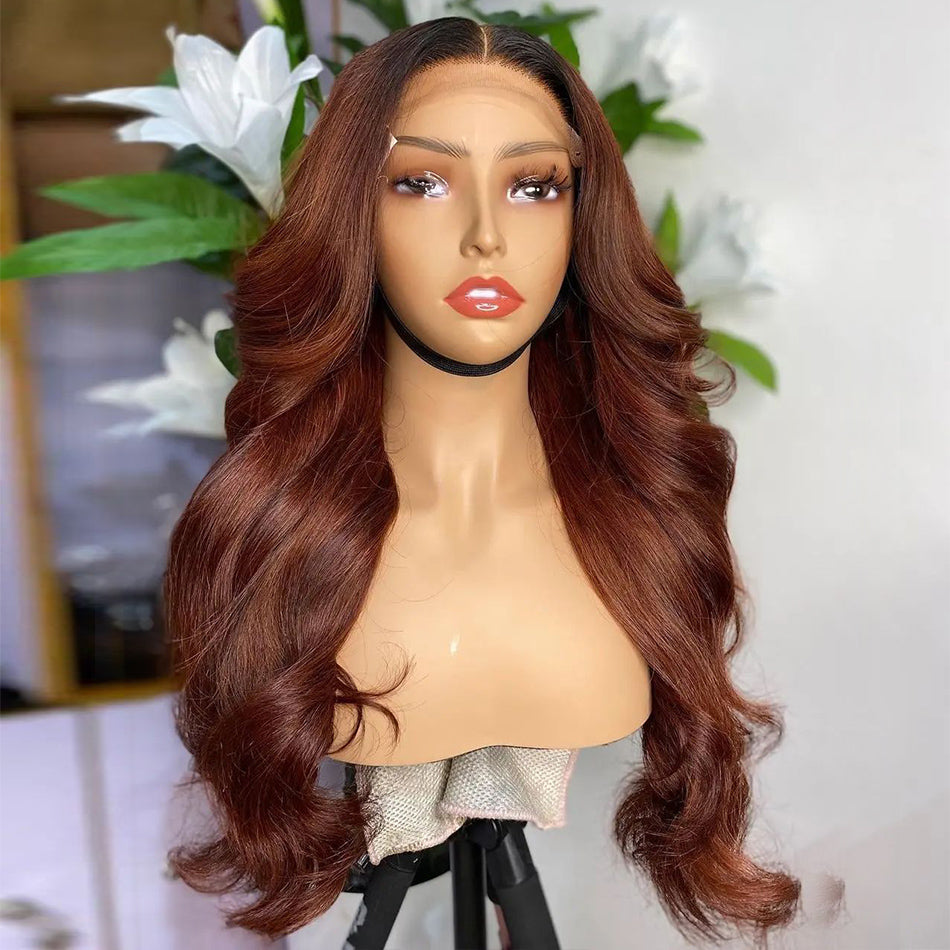 Ying Ginger Red Brown With Black Roots HD 13x6 13x4 Lace Frontal Wigs For Black Women 12A 5x5 4x4 Lace Closure Wig Transparent Lace Front Body Wave Wig Pre Plucked With Baby Hair