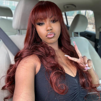 Ying Dark Reddish Brown Human Hair Wigs With Bangs 13X6 13X4 Straight/ Body Wave Lace Frontal Wig For Women HD Transparent 5x5 4X4 Lace Closure Wig