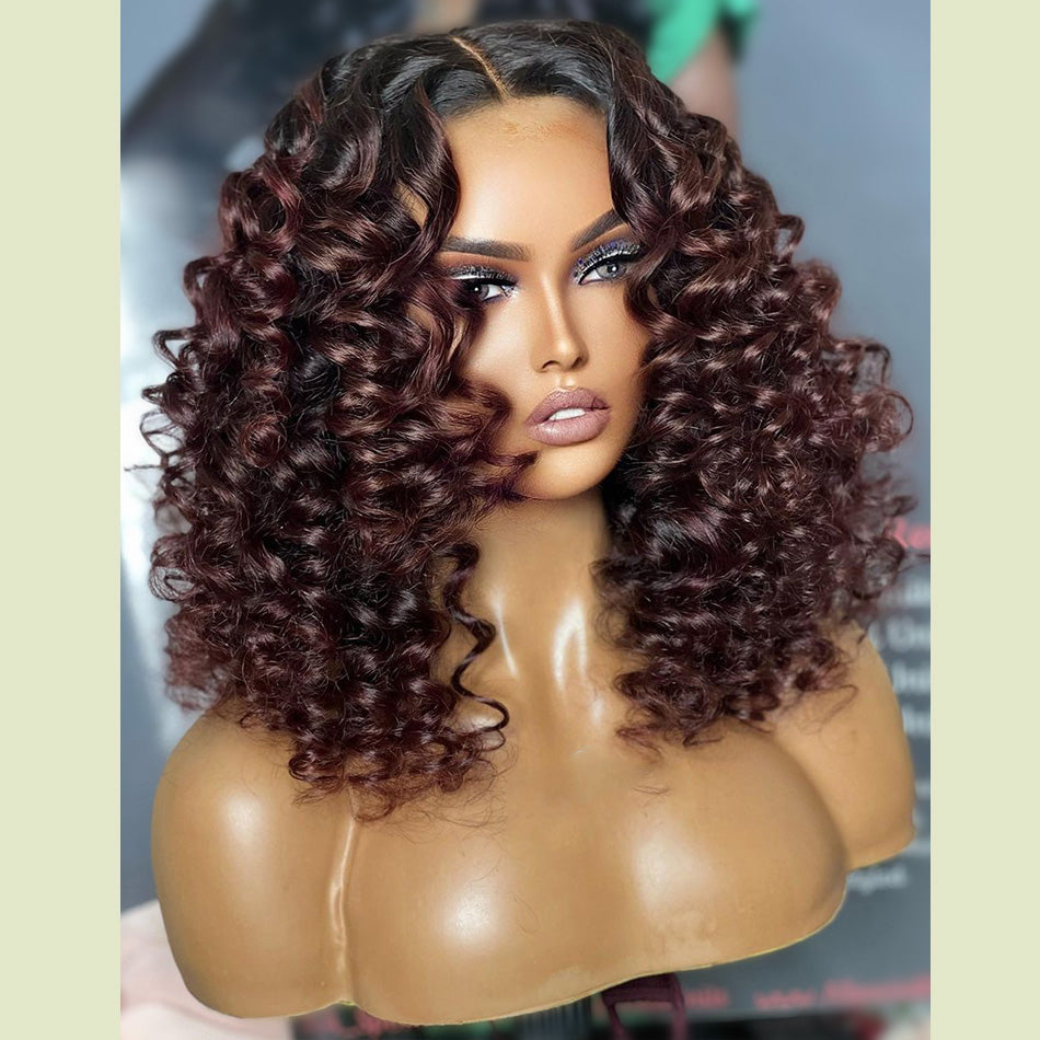 Pixie Short Afro Curly Bob Human Hair Wigs With Bangs For Women Brazilian Remy Hair Wear and Go Natural Brown Kinky Curly Wigs