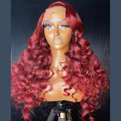 Ying Burgundy Red Loose Wave Human Hair Wigs 13x6 13X4 Lace Front Wigs HD Transparent 5X5 4X4 Lace Closure Wigs Brazilian Hair For Women