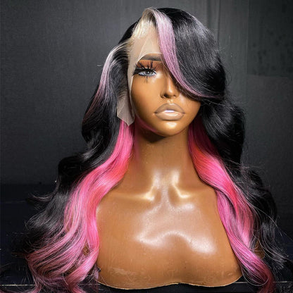 Ying 1B/Pink Highlights Body Wave Brazilian Human Hair Wigs 13X6 13X4 Transparent Lace Frontal Wigs Pre-Plucked For Black Women