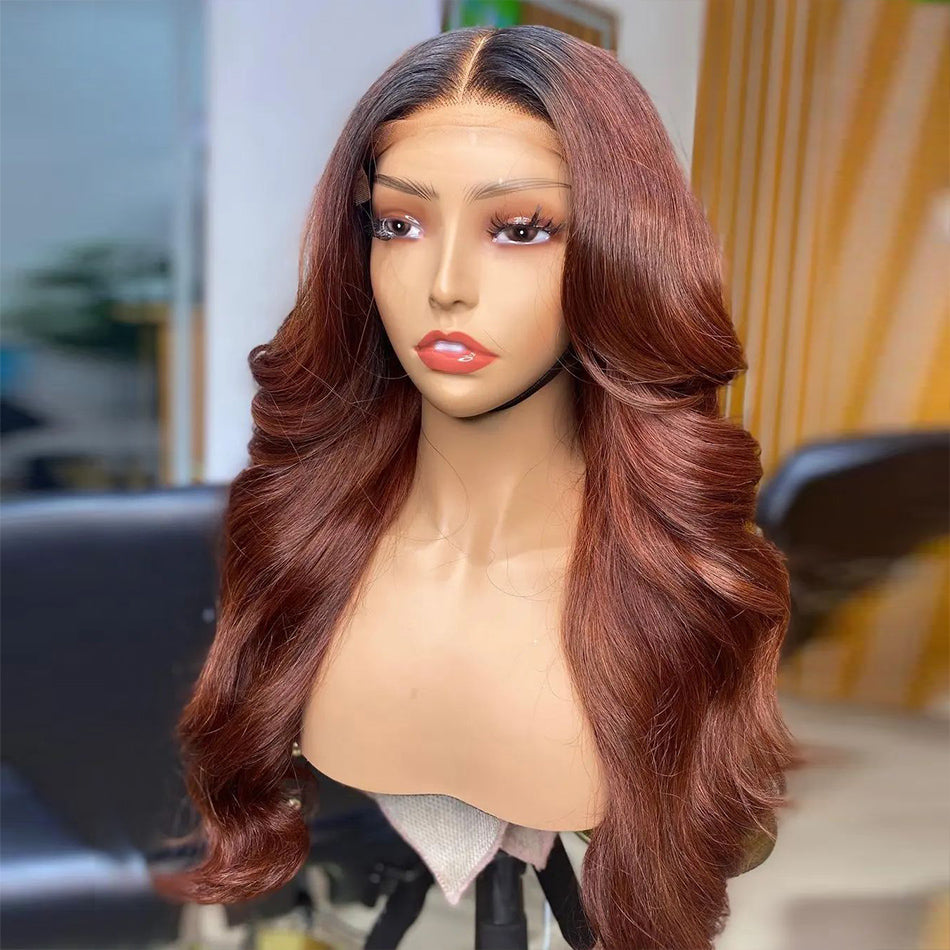 Ying Ginger Red Brown With Black Roots HD 13x6 13x4 Lace Frontal Wigs For Black Women 12A 5x5 4x4 Lace Closure Wig Transparent Lace Front Body Wave Wig Pre Plucked With Baby Hair