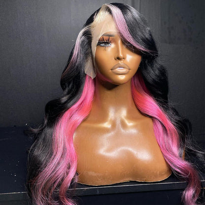 Ying 1B/Pink Highlights Body Wave Brazilian Human Hair Wigs 13X6 13X4 Transparent Lace Frontal Wigs Pre-Plucked For Black Women