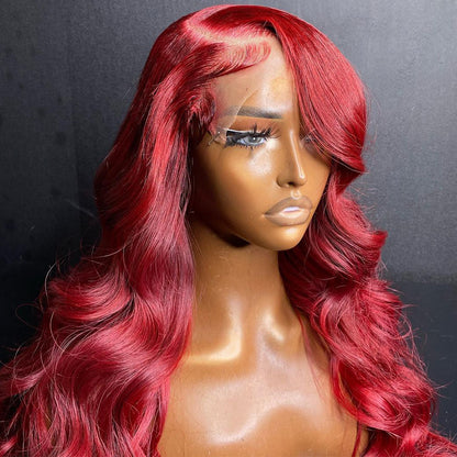 Ying HD Transparent 13x6 13X4 Cherry Red Body Wave Lace Front Wigs Pre-Plucked Peruvian Virgin Colored Human Hair Wigs For Black Women 5X5 4X4 Lace Clsoure Wigs With Baby Hair