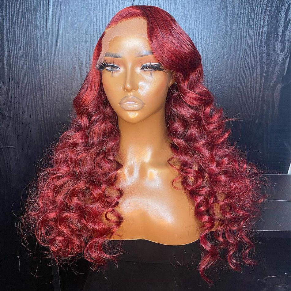 Ying Burgundy Red Loose Wave Human Hair Wigs 13x6 13X4 Lace Front Wigs HD Transparent 5X5 4X4 Lace Closure Wigs Brazilian Hair For Women