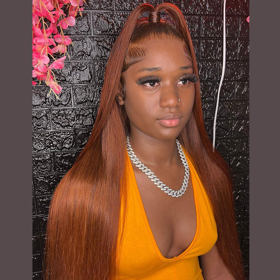 Ying Wear And Go Glueless Human Hair Brazilian Straight Ginger Brown Wig 13x4 13X6 HD Lace Glueless Preplucked Human Wigs Ready To Go