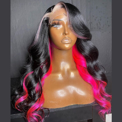 Ying 1B/Pink Highlights Body Wave Brazilian Human Hair Wigs 13X6 13X4 Transparent Lace Frontal Wigs Pre-Plucked For Black Women