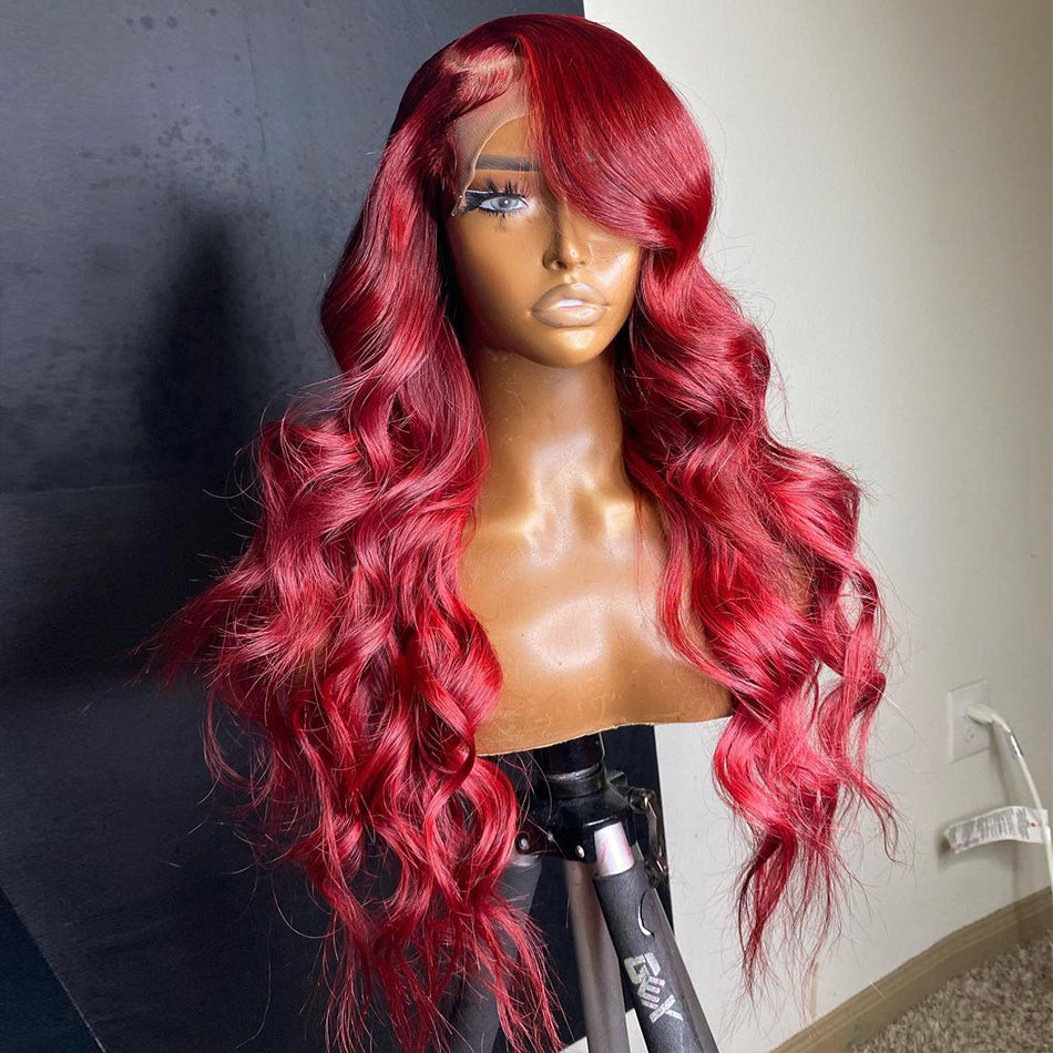 Ying HD Transparent 13x6 13X4 Cherry Red Body Wave Lace Front Wigs Pre-Plucked Peruvian Virgin Colored Human Hair Wigs For Black Women 5X5 4X4 Lace Clsoure Wigs With Baby Hair