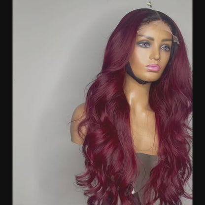 Ying Ombre Burgundy Red with Black Roots Lace Front Wigs Human Hair 13X4 13X6 Body Wave HD Transparent Lace Frontal Wig Human Hair Glueless Lace Closure Wig Pre Plucked