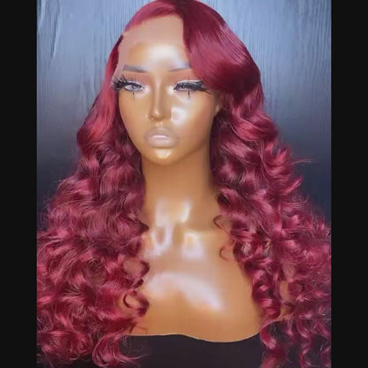 Ying Burgundy Red Loose Wave Human Hair Wigs 13x6 13X4 Lace Front Wigs HD Transparent 5X5 4X4 Lace Closure Wigs Brazilian Hair For Women